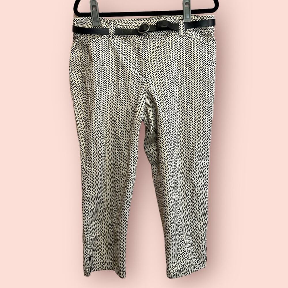 Ann Taylor LOFT Outlet Printed Black and White Cropped Trousers with Belt 8